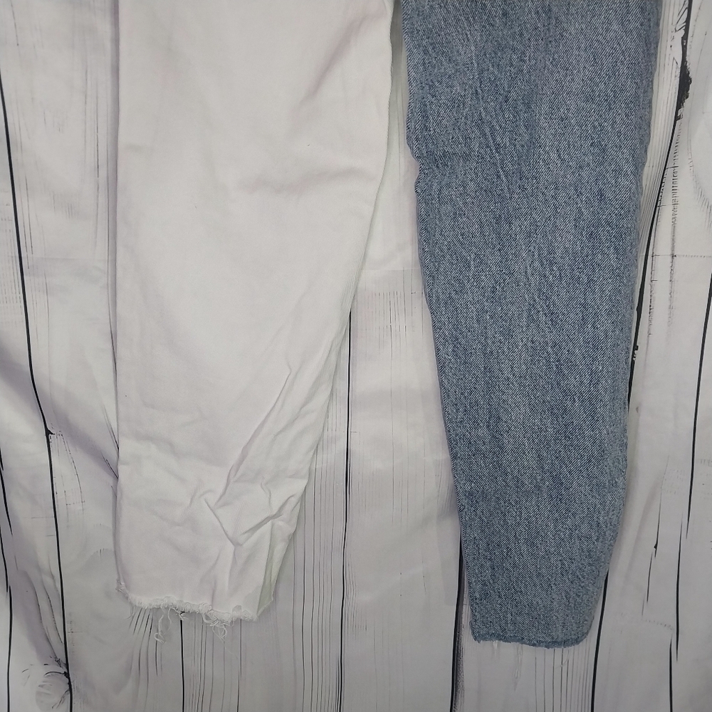 PacSun Eco White Two-Tone Split Leg High Rise Button Fly Straight Leg Jeans - Picture 8 of 9